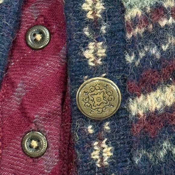 90s Y2k Fair Isle Wool Cardigan Sweater Cottage Prairie Grandma Fairy Grunge M - Picture 3 of 7